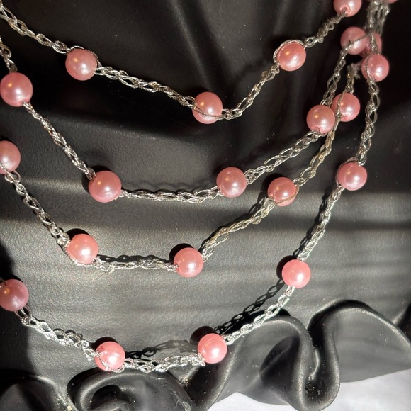 Pink and silver long necklace 50” - Picture 2 of 4